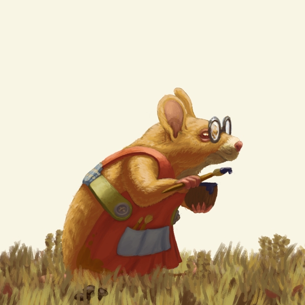 A digital illustration of an anthropomorphic mouse holding a paint brush